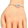 Pulsera Elegante 03.336.0001.07 Plata Rodinada, Diseño de Corazón, con Blanca Micro Pave, Pulido, Rodinado (01 MM Thickness, 7 Inches Length)