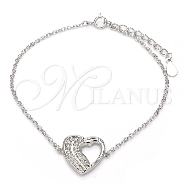Pulsera Elegante 03.336.0001.07 Plata Rodinada, Diseño de Corazón, con Micro Pave Blanca, Pulido, Rodinado (Grosor 01 MM, 7 Pulgadas de Largo)