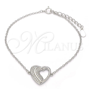 Pulsera Elegante 03.336.0001.07 Plata Rodinada, Diseño de Corazón, con Micro Pave Blanca, Pulido, Rodinado (Grosor 01 MM, 7 Pulgadas de Largo)