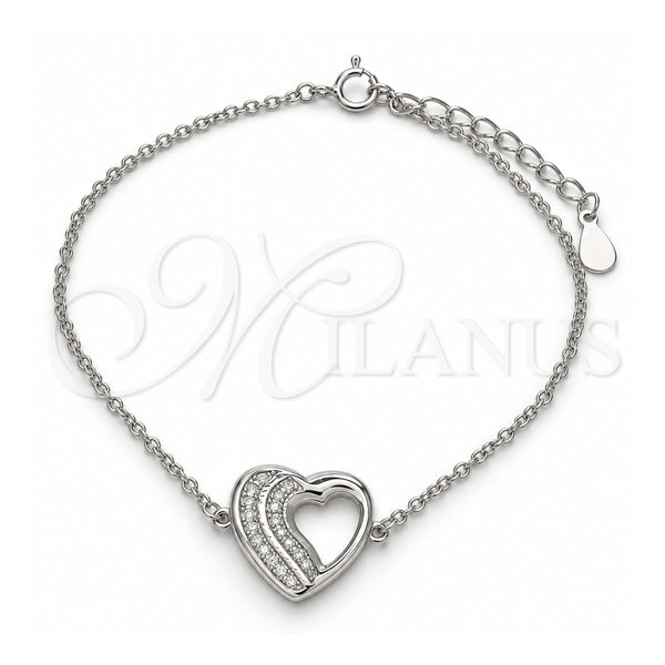 Pulsera Elegante 03.336.0001.07 Plata Rodinada, Diseño de Corazón, con Micro Pave Blanca, Pulido, Rodinado (Grosor 01 MM, 7 Pulgadas de Largo)
