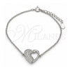 Pulsera Elegante 03.336.0001.07 Plata Rodinada, Diseño de Corazón, con Micro Pave Blanca, Pulido, Rodinado (Grosor 01 MM, 7 Pulgadas de Largo)
