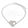 Pulsera Elegante 03.336.0001.07 Plata Rodinada, Diseño de Corazón, con Blanca Micro Pave, Pulido, Rodinado (01 MM Thickness, 7 Inches Length)