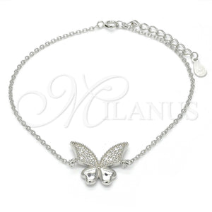 Pulsera Elegante 03.336.0008.07 Plata Rodinada, Diseño de Mariposa, con Zirconia Cubica Blanca, Pulido, Rodinado (Grosor 01 MM, 7 Pulgadas de Largo)