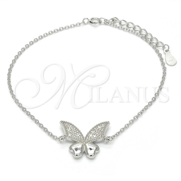 Pulsera Elegante 03.336.0008.07 Plata Rodinada, Diseño de Mariposa, con Zirconia Cubica Blanca, Pulido, Rodinado (Grosor 01 MM, 7 Pulgadas de Largo)