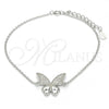 Pulsera Elegante 03.336.0008.07 Plata Rodinada, Diseño de Mariposa, con Zirconia Cubica Blanca, Pulido, Rodinado (Grosor 01 MM, 7 Pulgadas de Largo)