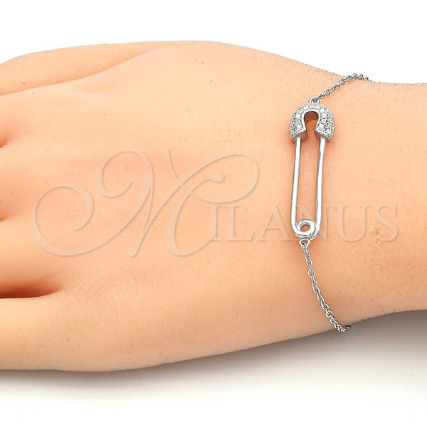 Pulsera Elegante 03.336.0015.07 Plata Rodinada, Diseño de Paperclip, con Micro Pave Blanca, Pulido, Rodinado (Grosor 01 MM, 7 Pulgadas de Largo)