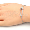 Pulsera Elegante 03.336.0015.07 Plata Rodinada, Diseño de Paperclip, con Micro Pave Blanca, Pulido, Rodinado (Grosor 01 MM, 7 Pulgadas de Largo)