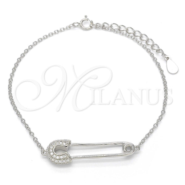 Pulsera Elegante 03.336.0015.07 Plata Rodinada, Diseño de Paperclip, con Micro Pave Blanca, Pulido, Rodinado (Grosor 01 MM, 7 Pulgadas de Largo)
