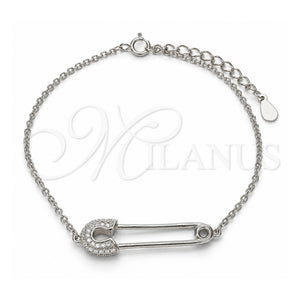 Pulsera Elegante 03.336.0015.07 Plata Rodinada, Diseño de Paperclip, con Micro Pave Blanca, Pulido, Rodinado (Grosor 01 MM, 7 Pulgadas de Largo)
