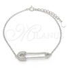 Pulsera Elegante 03.336.0015.07 Plata Rodinada, Diseño de Paperclip, con Micro Pave Blanca, Pulido, Rodinado (Grosor 01 MM, 7 Pulgadas de Largo)