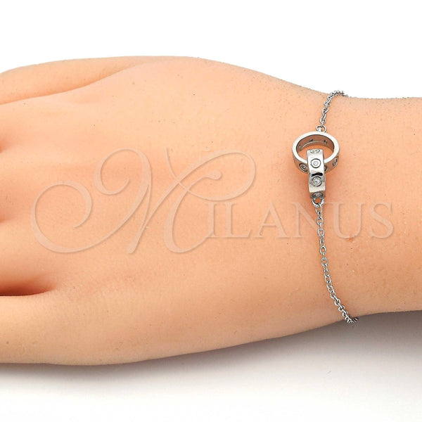 Pulsera Elegante 03.336.0022.07 Plata Rodinada, con Zirconia Cubica Blanca, Pulido, Rodinado (Grosor 01 MM, 7 Pulgadas de Largo)