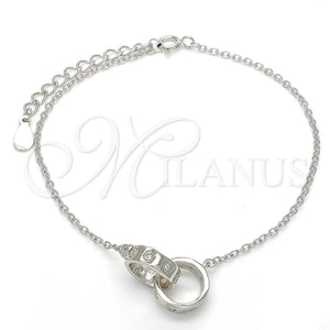 Pulsera Elegante 03.336.0022.07 Plata Rodinada, con Zirconia Cubica Blanca, Pulido, Rodinado (Grosor 01 MM, 7 Pulgadas de Largo)