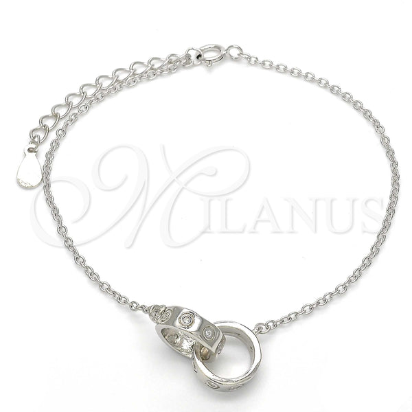Pulsera Elegante 03.336.0022.07 Plata Rodinada, con Zirconia Cubica Blanca, Pulido, Rodinado (Grosor 01 MM, 7 Pulgadas de Largo)