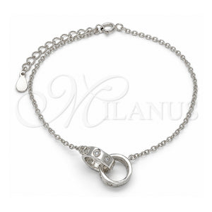 Pulsera Elegante 03.336.0022.07 Plata Rodinada, con Zirconia Cubica Blanca, Pulido, Rodinado (Grosor 01 MM, 7 Pulgadas de Largo)