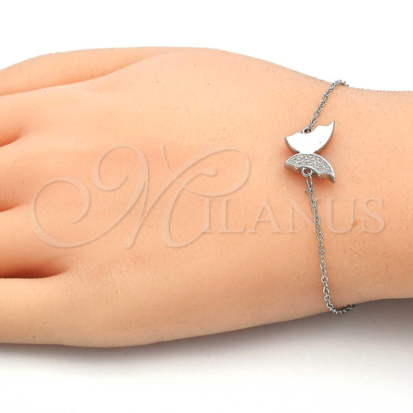 Pulsera Elegante 03.336.0023.08 Plata Rodinada, Diseño de Mariposa, con Micro Pave Blanca, Pulido, Rodinado (Grosor 01 MM, 8 Pulgadas de Largo)