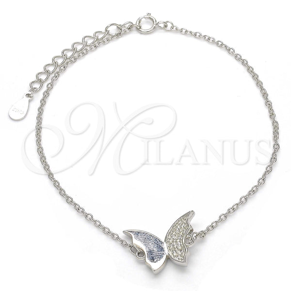 Pulsera Elegante 03.336.0023.08 Plata Rodinada, Diseño de Mariposa, con Micro Pave Blanca, Pulido, Rodinado (Grosor 01 MM, 8 Pulgadas de Largo)