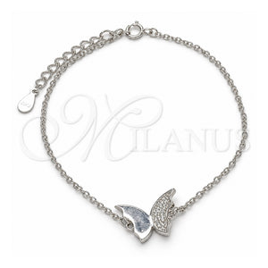 Pulsera Elegante 03.336.0023.08 Plata Rodinada, Diseño de Mariposa, con Micro Pave Blanca, Pulido, Rodinado (Grosor 01 MM, 8 Pulgadas de Largo)