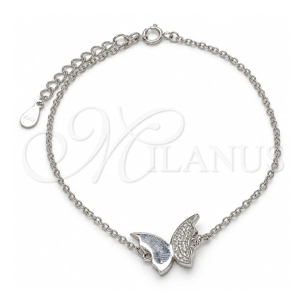 Pulsera Elegante 03.336.0023.08 Plata Rodinada, Diseño de Mariposa, con Micro Pave Blanca, Pulido, Rodinado (Grosor 01 MM, 8 Pulgadas de Largo)
