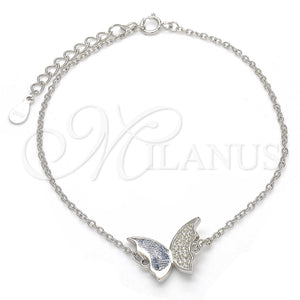 Pulsera Elegante 03.336.0023.08 Plata Rodinada, Diseño de Mariposa, con Micro Pave Blanca, Pulido, Rodinado (Grosor 01 MM, 8 Pulgadas de Largo)