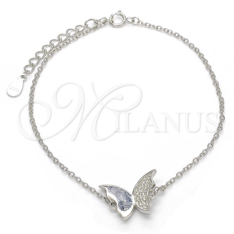 Pulsera Elegante 03.336.0023.08 Plata Rodinada, Diseño de Mariposa, con Micro Pave Blanca, Pulido, Rodinado (Grosor 01 MM, 8 Pulgadas de Largo)