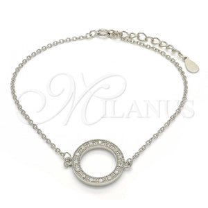 Pulsera Elegante 03.336.0024.07 Plata Rodinada, con Zirconia Cubica Blanca, Pulido, Rodinado (Grosor 01 MM, 7 Pulgadas de Largo)