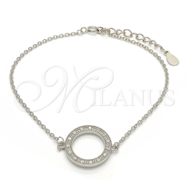 Pulsera Elegante 03.336.0024.07 Plata Rodinada, con Zirconia Cubica Blanca, Pulido, Rodinado (Grosor 01 MM, 7 Pulgadas de Largo)
