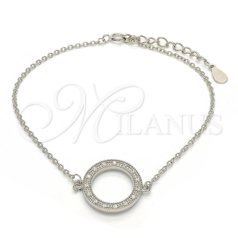 Pulsera Elegante 03.336.0024.07 Plata Rodinada, con Zirconia Cubica Blanca, Pulido, Rodinado (Grosor 01 MM, 7 Pulgadas de Largo)