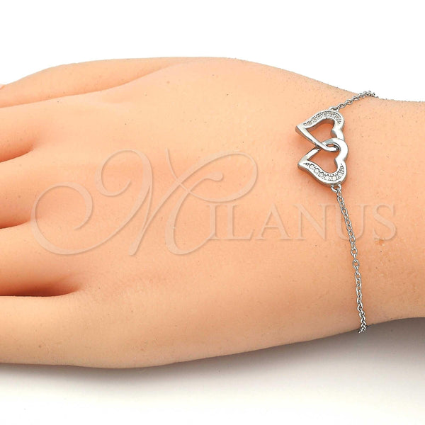 Pulsera Elegante 03.336.0025.07 Plata Rodinada, Diseño de Corazón, con Micro Pave Blanca, Pulido, Rodinado (Grosor 01 MM, 7 Pulgadas de Largo)