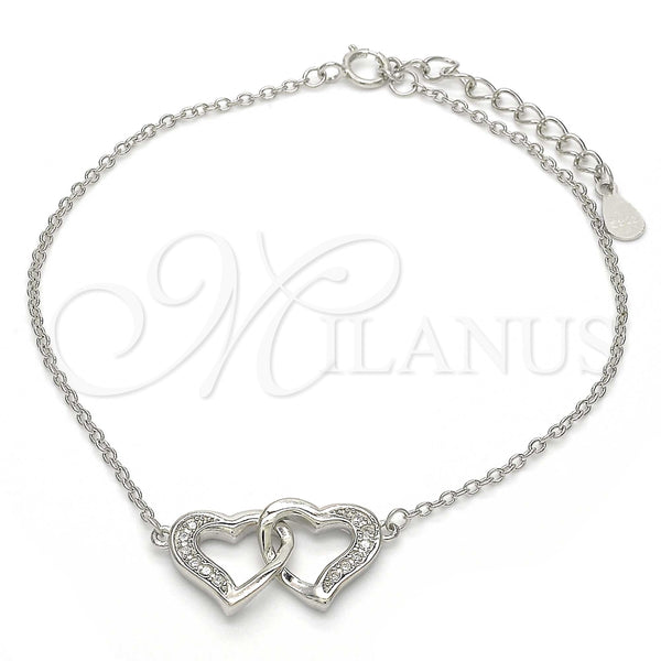 Pulsera Elegante 03.336.0025.07 Plata Rodinada, Diseño de Corazón, con Micro Pave Blanca, Pulido, Rodinado (Grosor 01 MM, 7 Pulgadas de Largo)