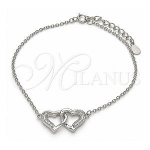 Pulsera Elegante 03.336.0025.07 Plata Rodinada, Diseño de Corazón, con Micro Pave Blanca, Pulido, Rodinado (Grosor 01 MM, 7 Pulgadas de Largo)