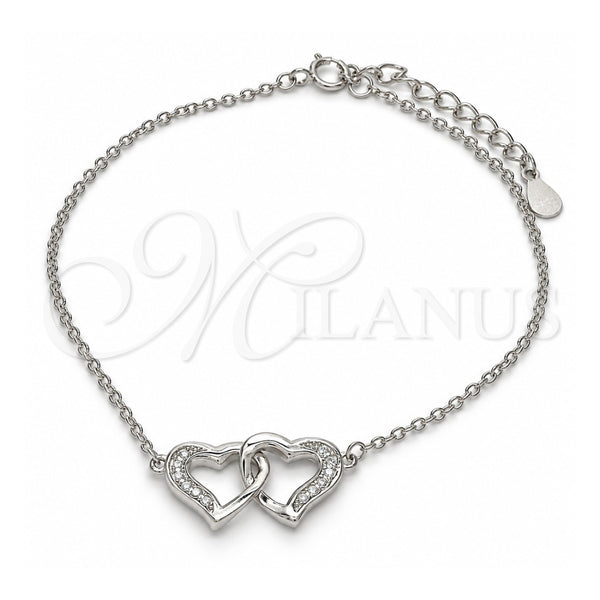 Pulsera Elegante 03.336.0025.07 Plata Rodinada, Diseño de Corazón, con Micro Pave Blanca, Pulido, Rodinado (Grosor 01 MM, 7 Pulgadas de Largo)