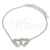 Pulsera Elegante 03.336.0025.07 Plata Rodinada, Diseño de Corazón, con Micro Pave Blanca, Pulido, Rodinado (Grosor 01 MM, 7 Pulgadas de Largo)