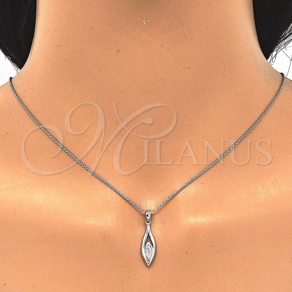 Juego de Arete y Dije de Adulto 10.337.0001 Plata Rodinada, con Micro Pave Blanca, Pulido, Rodinado
