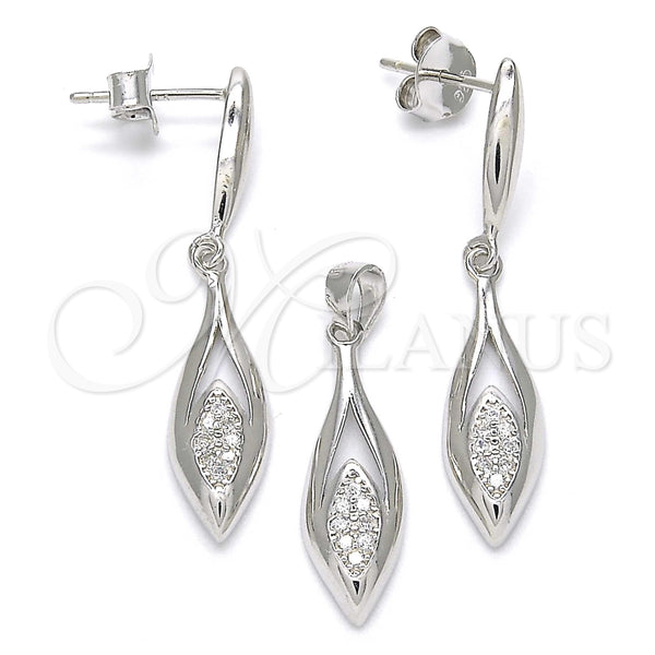 Juego de Arete y Dije de Adulto 10.337.0001 Plata Rodinada, con Micro Pave Blanca, Pulido, Rodinado