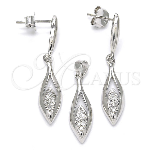 Juego de Arete y Dije de Adulto 10.337.0001 Plata Rodinada, con Micro Pave Blanca, Pulido, Rodinado