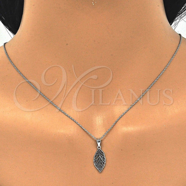 Juego de Arete y Dije de Adulto 10.337.0003 Plata Rodinada, Diseño de Oja, Pulido, Rodinado