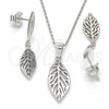 Juego de Arete y Dije de Adulto 10.337.0003 Plata Rodinada, Diseño de Oja, Pulido, Rodinado