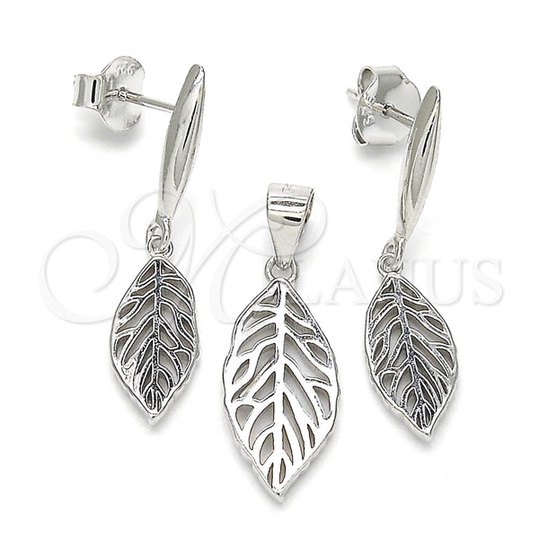Juego de Arete y Dije de Adulto 10.337.0003 Plata Rodinada, Diseño de Oja, Pulido, Rodinado