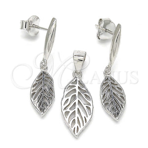Juego de Arete y Dije de Adulto 10.337.0003 Plata Rodinada, Diseño de Oja, Pulido, Rodinado