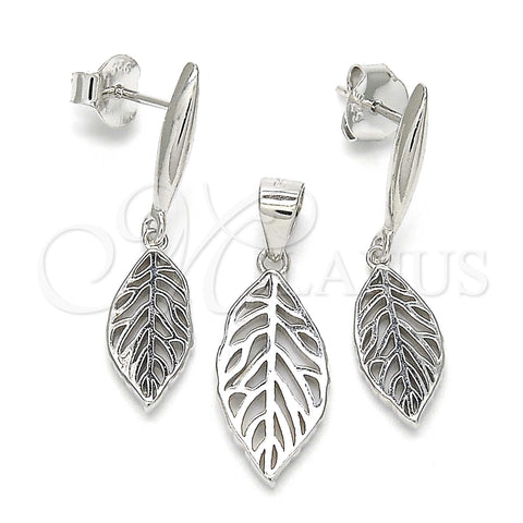 Juego de Arete y Dije de Adulto 10.337.0003 Plata Rodinada, Diseño de Oja, Pulido, Rodinado