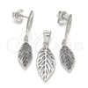 Juego de Arete y Dije de Adulto 10.337.0003 Plata Rodinada, Diseño de Oja, Pulido, Rodinado
