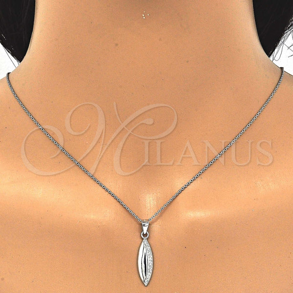 Juego de Arete y Dije de Adulto 10.337.0004 Plata Rodinada, con Micro Pave Blanca, Pulido, Rodinado