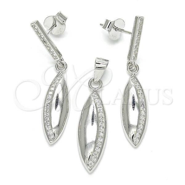 Juego de Arete y Dije de Adulto 10.337.0004 Plata Rodinada, con Micro Pave Blanca, Pulido, Rodinado