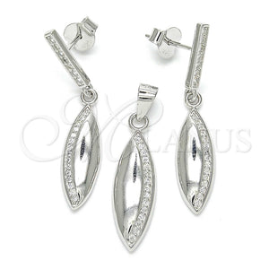 Juego de Arete y Dije de Adulto 10.337.0004 Plata Rodinada, con Micro Pave Blanca, Pulido, Rodinado