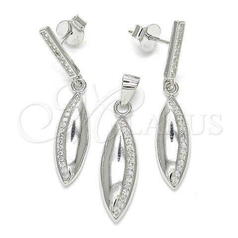 Juego de Arete y Dije de Adulto 10.337.0004 Plata Rodinada, con Micro Pave Blanca, Pulido, Rodinado