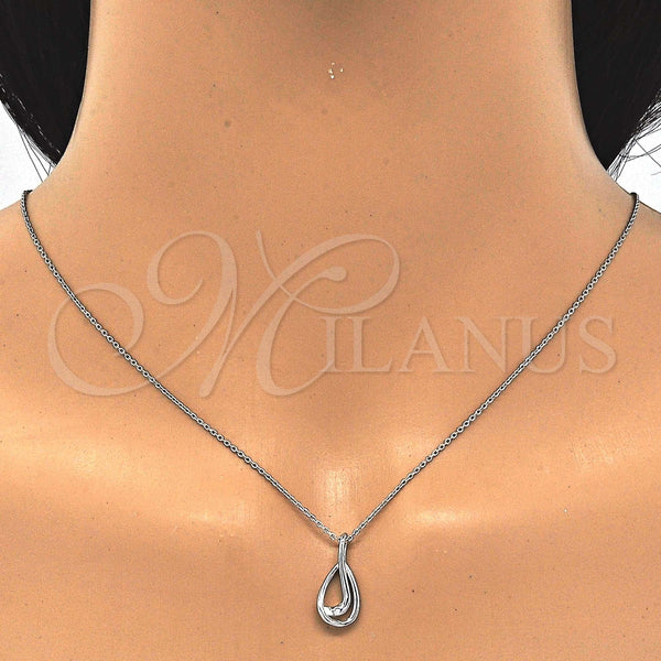 Juego de Arete y Dije de Adulto 10.337.0005 Plata Rodinada, Diseño de Gota, Pulido, Rodinado