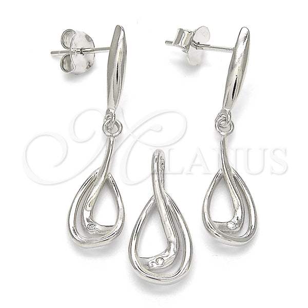 Juego de Arete y Dije de Adulto 10.337.0005 Plata Rodinada, Diseño de Gota, Pulido, Rodinado
