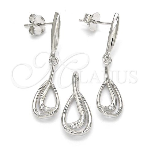 Juego de Arete y Dije de Adulto 10.337.0005 Plata Rodinada, Diseño de Gota, Pulido, Rodinado