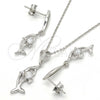 Juego de Arete y Dije de Adulto 10.337.0008 Plata Rodinada, Diseño de Delfín, con Zirconia Cubica Blanca, Pulido, Rodinado
