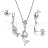 Juego de Arete y Dije de Adulto 10.337.0008 Plata Rodinada, Diseño de Delfín, con Zirconia Cubica Blanca, Pulido, Rodinado
